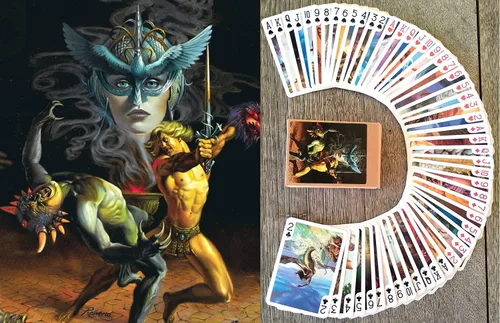Miniatura 12 de Batallas con alienígenas jugando a las cartas (baraja de póquer 54 cartas todas diferentes) Cómic de acción espacial retro vintage de ciencia