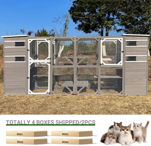 Miniatura 7 de PetsCosset Gran Encierro para Gatos al Aire Libre, Casa para Gatos Resistente a la Intemperie Conectada a la Ventana para Múltiples Gatos, Refugio