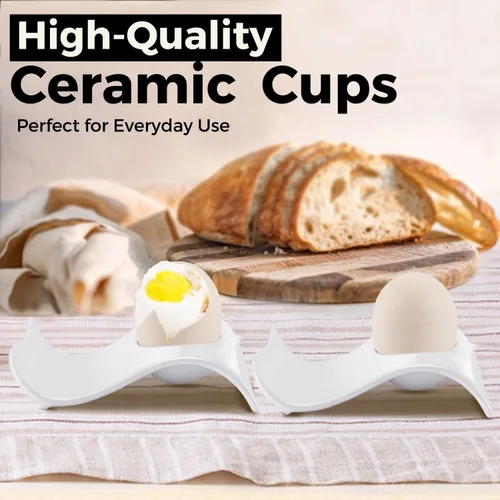 Miniatura 6 de Flexzion Taza de cerámica para huevos – 6 piezas de soporte duro para huevos duros y soporte para huevos hervidos suaves, taza de huevo blanco