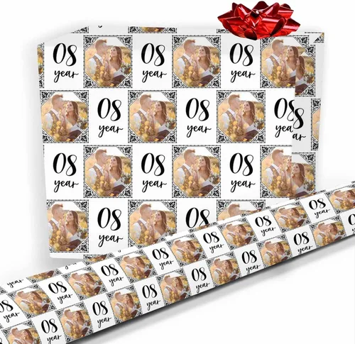 Miniatura 12 de Artsadd Papel de regalo personalizado con texto con imagen para aniversario, día de San Valentín, papel de regalo con foto personalizada con corazón