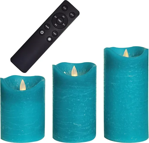 Miniatura 20 de CANDLE CHOICE Velas de Navidad sin llama con temporizador remoto, cera real, parpadeante, pilares LED con grabado deprimido, reno, Papá Noel, Blanco