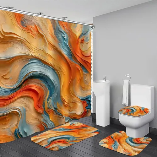 Miniatura 10 de AZHM Juego de 4 piezas de cortinas de ducha con alfombras Juego de baño de girasol decoración citas inspiradoras cortinas de baño juego de ducha