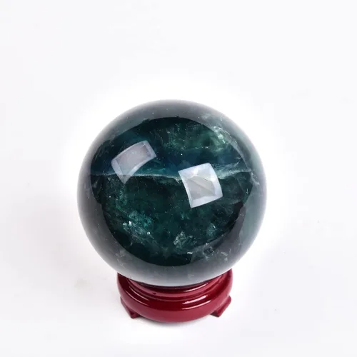 Miniatura 5 de JIC Gem Gran esfera de cristal de cuarzo verde con fluorita verde, gema curativa esférica para meditación, con soporte decorativo de madera