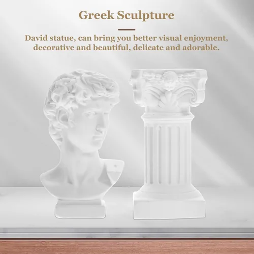 Miniatura 8 de HOMSFOU Estatua griega de David, escultura de resina de mitología, pilares romanos blancos, columnas griegas, figura de artista de cabeza de David