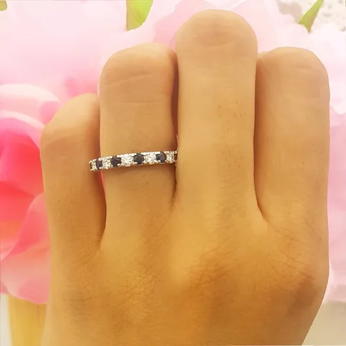 Miniatura 2 de Dazzlingrock Collection 2.3mm Each Alternate Round Blue Sapphire & White Diamond Eternity Wedding Anniversary Ring Band for Her in Gold