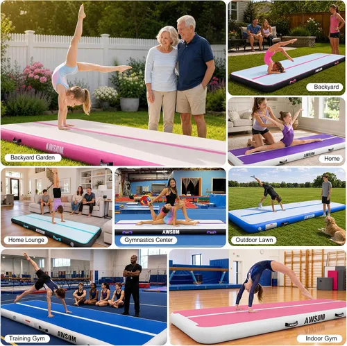 Miniatura 2 de AWSUM Tapete inflable de gimnasia de aire de 10 pies, 13 pies, 16 pies, 20 pies, 23 pies tapete de entrenamiento de 4/8 pulgadas de grosor con bomba