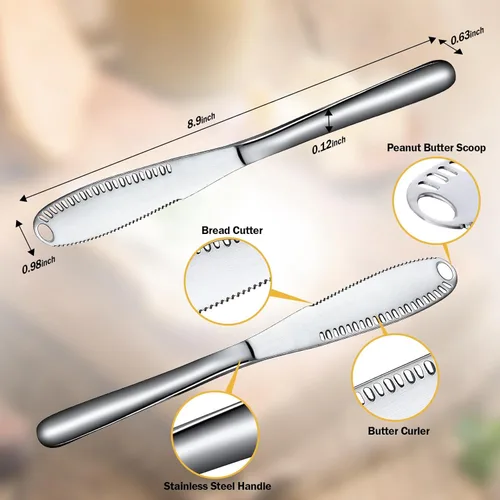 Miniatura 4 de Cuchillo de mantequilla de acero inoxidable Nevkha - Cuchillo listo para mantequilla de 3 en 1, esparcidor de mantequilla y gadget de cocina