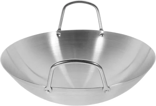jojofuny Wok de acero inoxidable con fondo redondo de gran capacidad para cocina de inducción, utensilios de cocina con asas dobles para uso