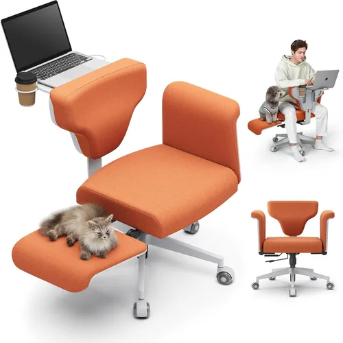 Miniatura 13 de Silla de oficina Newtral Criss Cross con patas cruzadas con bandeja oculta, asiento extra ancho sin brazos cómodo para escritorio y computadora