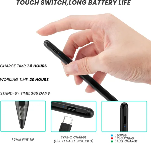 Miniatura 2 de Lápiz óptico para portátil HP Envy X360 Convertible 2 en 1 (15.6 pulgadas), control táctil digital activo y bolígrafo recargable tipo C para HP Envy