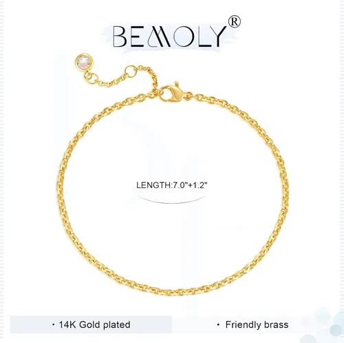 Miniatura 4 de Bemoly Pulsera de eslabones de oro de 14 quilates para mujer, delicada pulsera de cadena ajustable, cadena de malla de eslabones de clip, lindas