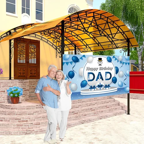 Miniatura 5 de Labakita Cartel azul de feliz cumpleaños para papá, cartel de decoración de fiesta de cumpleaños de hombres, fondo de feliz cumpleaños para padre