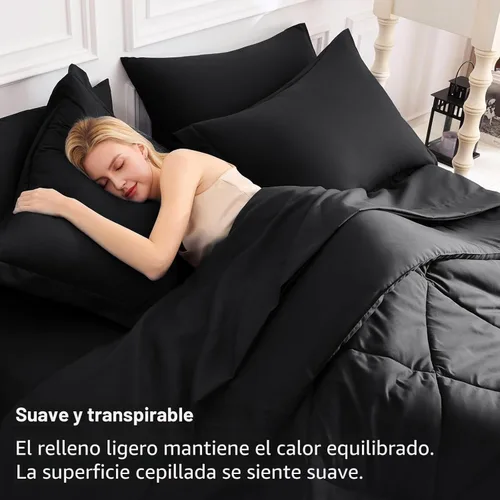 Miniatura 3 de CozyLux Juego de edredón tamaño King negro – Juego de cama de 7 piezas en una bolsa, juego de cama suave de lujo para todas las estaciones, juego