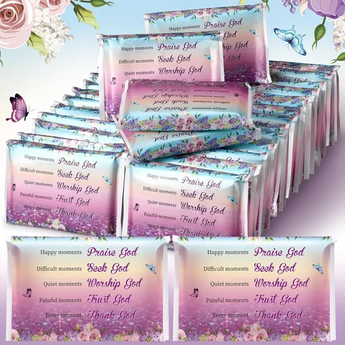 Miniatura 7 de Sinmoe Paquete de 60 pañuelos de bolsillo cristianos de viaje, 3 capas, tamaño de bolsillo, pañuelos de viaje de boda para invitados, mini cartera