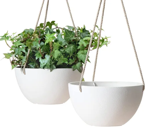 Miniatura 8 de LA Jolie Muse Hanging Planters for Indoor Plants - Flower Pots Outdoor 9.84 inch Garden Planters and Pots,Speckled White Set of 2 Blanco moteado.