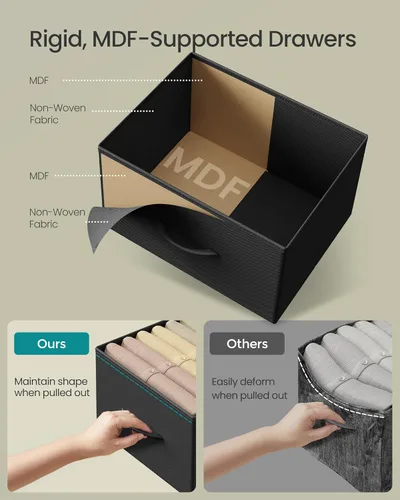 Miniatura 5 de SONGMICS Cómoda para dormitorio, cómoda, acero, MDF, 5 cajones de tela no tejida, unidad organizadora de almacenamiento, armario, entrada, negro