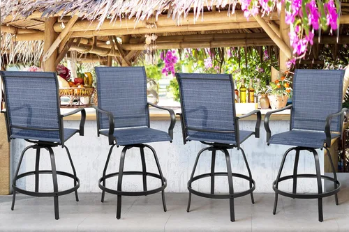 Miniatura 8 de Shintenchi Taburetes de bar giratorios de 2 piezas para patio, sillas de bar acolchadas para todo tipo de clima, sillas de bistró de tela
