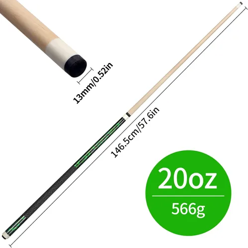 Miniatura 6 de Kmise Pool Cue Stick Set,4 Colors Canadian Maple Cue,Pool Sticks for Adults,Tacos de Billar 18 19 20 21oz for Beginner Verde (1 pieza)