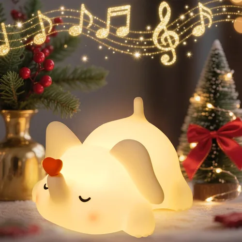 Miniatura 2 de Luz nocturna de elefante para niños con música, lámpara de silicona blanda para guardería, linda luz de animal de 3 niveles regulable y recargable