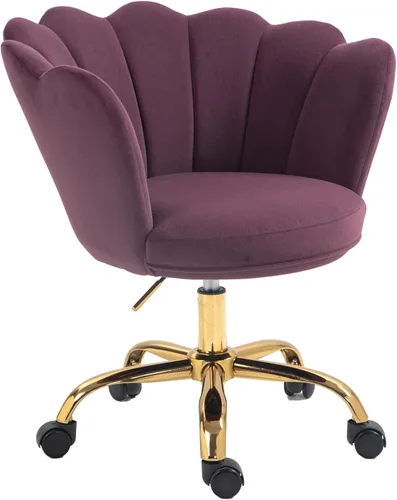 Miniatura 12 de Cómoda silla de trabajo para oficina en casa con ruedas, bonita y moderna tapizada de terciopelo con respaldo de concha, silla de escritorio