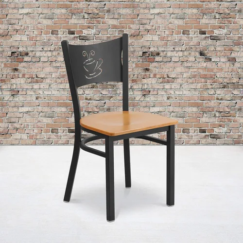 Miniatura 20 de Flash Furniture Silla de restaurante de metal con respaldo de café negro de la serie HERCULES - Asiento de madera natural Asiento de madera