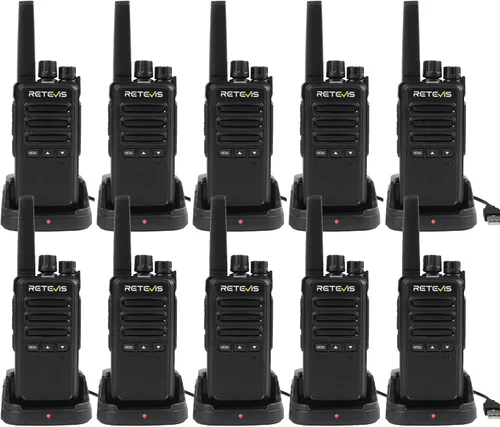 Miniatura 10 de Retevis Walkie Talkies RT68B para adultos de largo alcance, botón pulsador, cargador de 10 vías y auriculares, carga más fácil y segura, radios