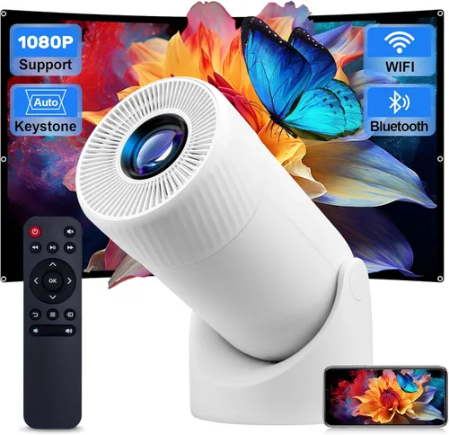Mini Proyector Soporta 4k, Wifi, Bluetooth, y Rotación de 180 Grados Altavoz Integrado Se Conecta a Teléfono iPhone/Android/TV Stick, Proyector para