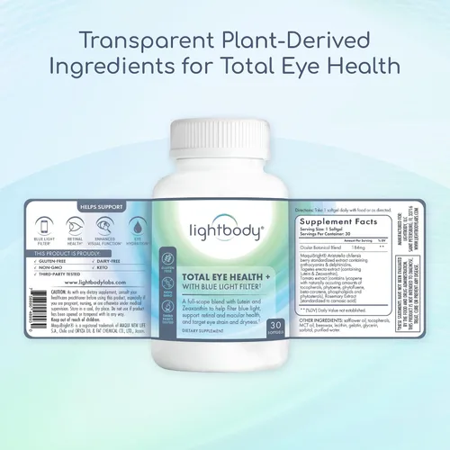 Miniatura 7 de Lightbody Total Eye Health+ - Suplementos oculares de luteína y zeaxantina con extractos de plantas para bienestar visual y comodidad diaria
