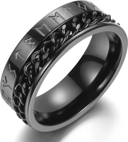 Miniatura 11 de Anillo giratorio giratorio de acero inoxidable 316L de 0.316 pulgadas para hombres y mujeres, cadena para aliviar la ansiedad, llave griega, runas