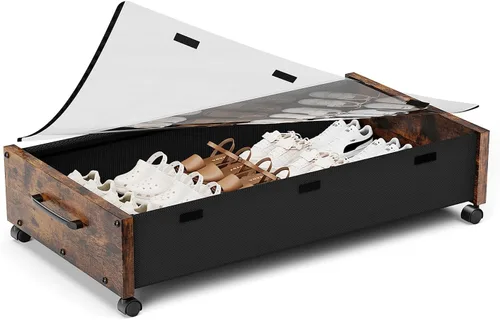 Miniatura 17 de KITHELP Almacenamiento de madera debajo de la cama con ruedas, contenedores de almacenamiento rodantes debajo de la cama con tapa extraíble, cajones