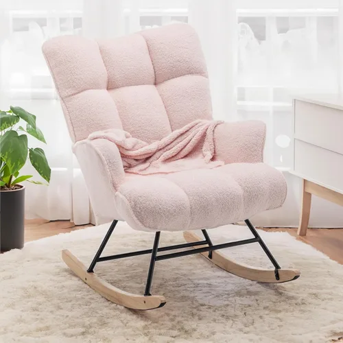 Miniatura 11 de SAETSFEG Mecedora de Guardería Teddy Tapizada Silla Mecedora Deslizante Silla de Acento Mecedora Asiento Acolchado con Respaldo Alto Sillón Silla
