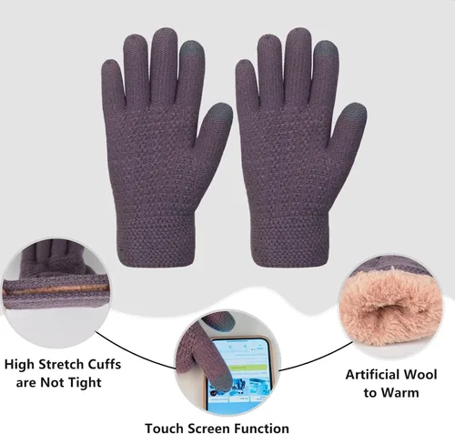 Miniatura 5 de Conjunto de bufanda de invierno para mujer, gorro de forro polar, bufandas para pantalla táctil, 3 en 1