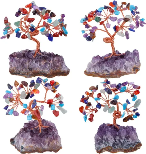 Miniatura 5 de mookaitedecor Árbol de cristal colorido, base de cristales de racimo de amatista, árbol de dinero bonsái para riqueza y suerte #1-Púrpura