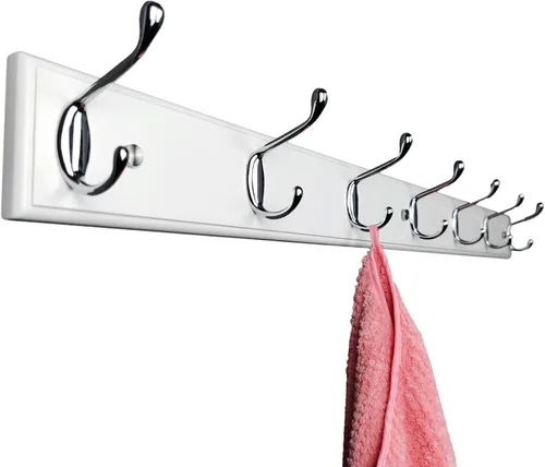 Miniatura 11 de Perchero de pared con 5 ganchos plateados de madera, 17.3’’, Ganchos resistentes para colgar ropa, sombrero, mochila, etc., Gran decoración moderna