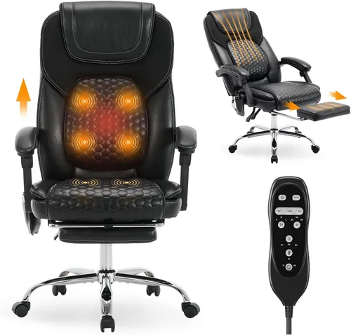 Miniatura 11 de MALOL Silla de oficina de masaje grande y alta de 300 libras, calefacción dirigida de 3 niveles a 149.0 °F, silla de escritorio de cuero de fácil