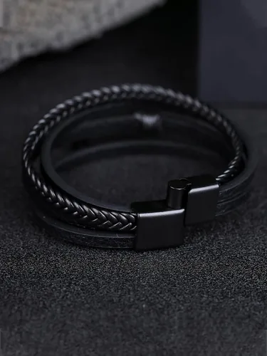 Miniatura 7 de Pulsera de cuero para hombre con cruz trenzada de varias capas con cierre de acero inoxidable, regalos religiosos cristianos para él