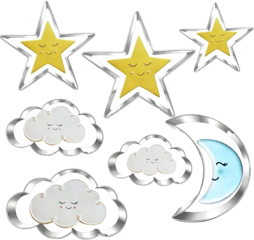 LUBTOSMN Twinkle Twinkle Little Star - Juego de 7 cortadores de galletas de 3.5 a 1.6 pulgadas, diseño de nube, estrella, luna, para baby shower,
