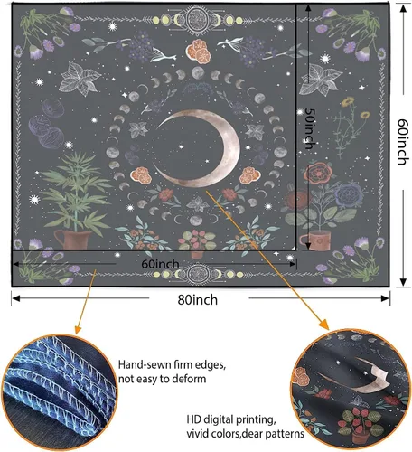 Miniatura 7 de LINICE Tapiz de plantas, tapiz de fase lunar de la naturaleza para colgar en la pared, tapiz bohemio de mandala estético para decoración