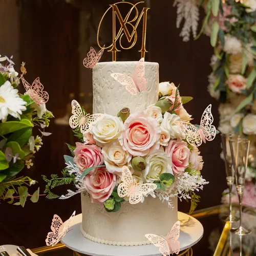 Miniatura 2 de Decoración de pared de mariposa 3D, 72 piezas, 3 estilos, 3 tamaños, mariposas de oro rosa para fiestas, cumpleaños, decoraciones de pasteles