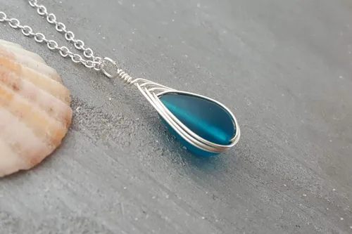 Miniatura 5 de Yinahawaii Collar de cristal de mar hecho a mano, joyería hawaiana para mujer, collar de lágrima trenzada, joyería única de cristal de mar
