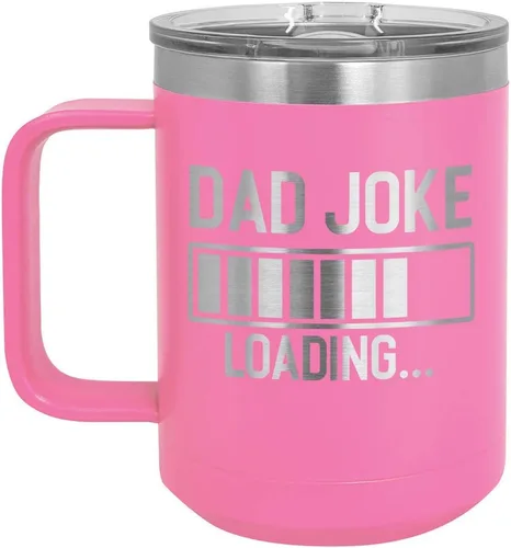 Miniatura 8 de DAD JOKE LOADING Taza de café roja de 15 oz con tapa deslizante Taza de café de viaje aislada Ideas de regalos del día del padre de hijo o hija