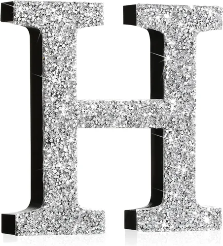 Miniatura 12 de Qunclay Letras brillantes de cristal plateado de 5.7 pulgadas, decoración de diamantes triturados, letra de madera con purpurina con tornillo