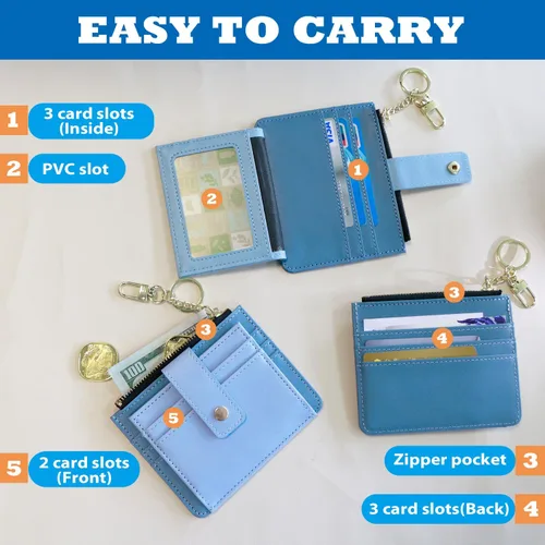 Miniatura 3 de Deziliao Funda delgada para tarjetas de crédito con bloqueo Rfid para mujer, cartera con cremallera, cartera pequeña y compacta de cuero