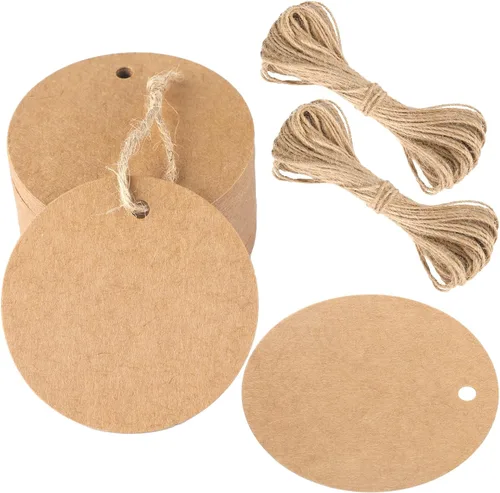 Miniatura 8 de G2PLUS 100 etiquetas de regalo de papel kraft con cuerda, etiquetas de papel redondas de 2.2 pulgadas, etiquetas colgantes en blanco, etiquetas