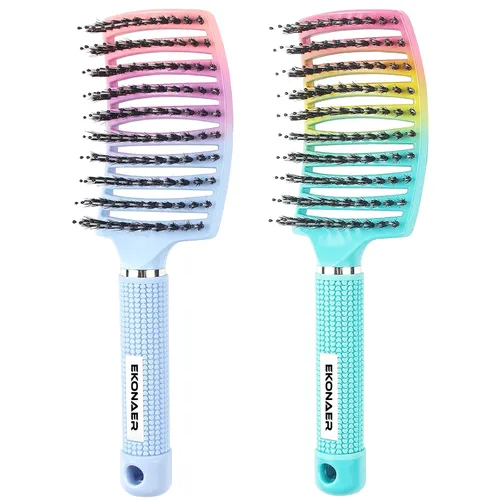 Miniatura 9 de 2 unidades de cepillo desenredante que elimina los nudos sin dolor, añade brillo y suaviza el cabello, cepillo desenredante de cerdas de jabalí