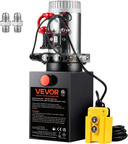 VEVOR Unidad de Potencia Hidráulica de 8 Quart, Bomba de Remolque de Descarga de Doble Efecto, Tasa de Flujo de 0.91 GPM, Presión Máxima de Alivio