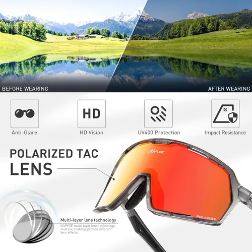 Miniatura 3 de KAPVOE Gafas de sol polarizadas para ciclismo y deportes para hombres y mujeres, protección UV400, MTB Bicicleta, pesca, bicicleta de montaña 07-Rojo