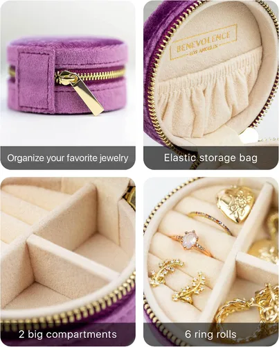Miniatura 3 de Benevolence LA - Joyero de viaje Almacenamiento y organizador de joyas Joyero para mujer Organizador de anillos, collares y aretes con espejo
