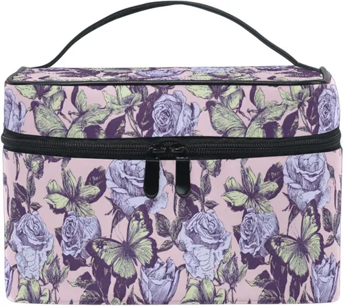Miniatura 43 de Bolsa de maquillaje, bolsa organizadora de maquillaje de viaje con estampado de leopardo rosa, neceser para niñas, mujeres y mujeres, Geométrico 115