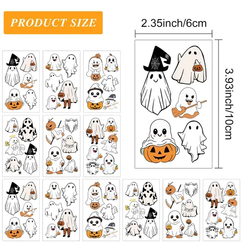 Miniatura 4 de 60 piezas de tatuajes temporales de Halloween que brillan en la oscuridad para niños, calcomanías luminosas de fantasma, monstruo para niños
